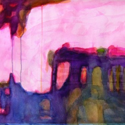 unohtunut maisema, 52°N,13°E, 56 x 76 cm, akvarelli paperille, 2013